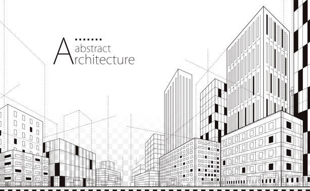 建築建築の視点デザイン、抽象的な近代的な都市景観の背景。 - focus on background イラスト点のイラスト素材／クリップアート素材／マンガ素材／アイコン素材