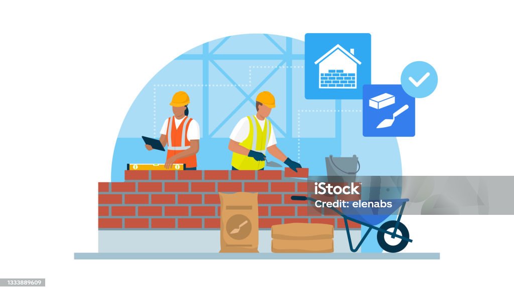 Professional builders at work - 免版稅建築業圖庫向量圖形