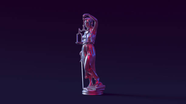 istock Silver Lady Justice Statue Antique Impartiality Judicial System Balance Blindfold judge Pink Blue Right 1333891367