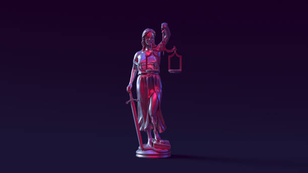 Silver Lady Justice Statue Antique Impartiality Judicial System Balance Blindfold judge Pink Blue Right Silver Lady Justice Statue Antique Impartiality Judicial System Balance Blindfold judge Pink Blue Right 3d illustration render supreme court justice stock pictures, royalty-free photos & images