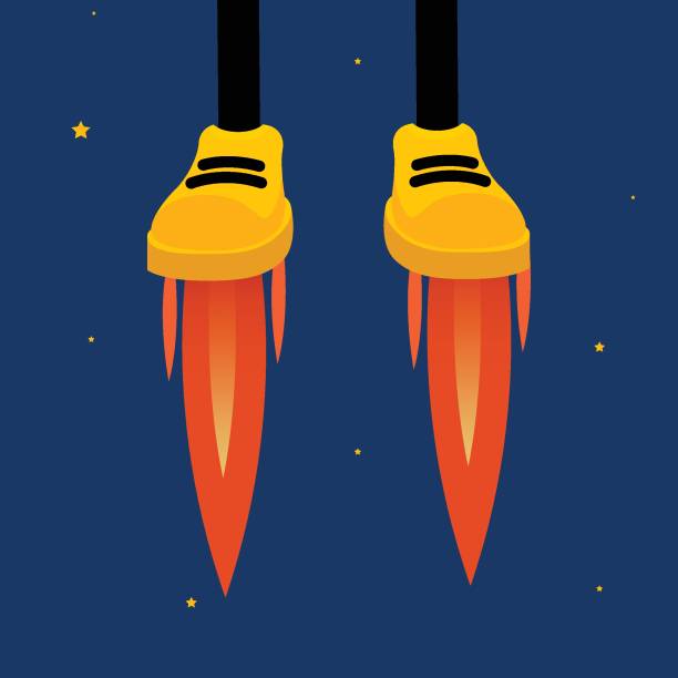 옐로우 로켓 슈즈에서 이륙 - thruster stock illustrations