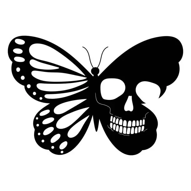 Vector illustration of Butterfly Skull. Vector illustration. Isolated on white background. Halloween print.