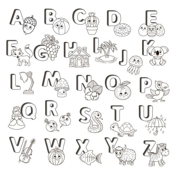 Vector Abc Poster Capital Letters Of The English Alphabet With Cute Cartoon Zoo Animals And Things Coloring Page For Kindergarten And Preschool Education Cards For Study English Stock Illustration - Download Image Vector Abc Poster Capital Letters Of The English Alphabet With Cute Cartoon Zoo Animals And Things Coloring Page For Kindergarten And Preschool Education Cards For Study English Stock Illustration - Download Image