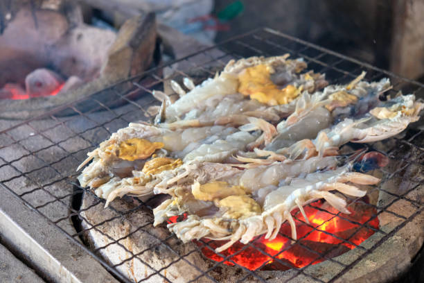 istock Grilled Giant River Prawns On Fire. 1333912756