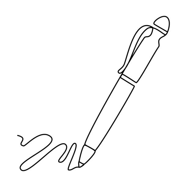 kugelschreiber schreiben auf einem blatt doodle schulthema büronotizen kontinuierliche linienzeichnung zurück zur schule isolierte vektorillustration - schreiben stock-grafiken, -clipart, -cartoons und -symbole