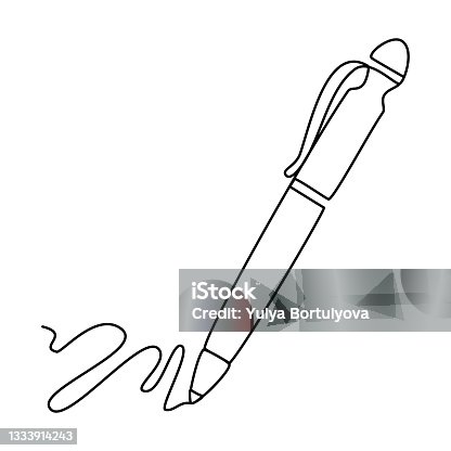 istock Ballpoint Pen writing on a sheet of doodle School theme office notes Continuous Line drawing Back to school isolated vector illustration 1333914243