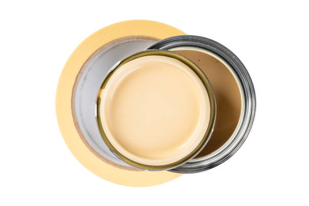 istock Painters tape and open paint can top view isolated on white 1333916018