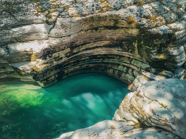 istock A bright turquoise clear reservoir surrounded by relief canyons overgrown with moss 1333920521