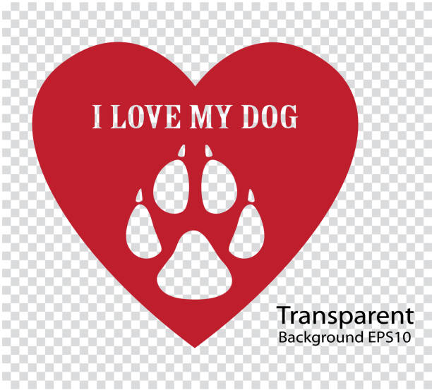 ilustrações, clipart, desenhos animados e ícones de impressão da pata de cachorro - pegada animal, ilustração vetorial vermelha e transparente. eu amo o meu cachorro. um conceito de slogan para amantes de cães. adesivo, banner, logotipo, ícone, bolsas e camisetas - tracing red pets dog