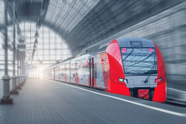 istock Highspeed train moves by the platform. 1333924032