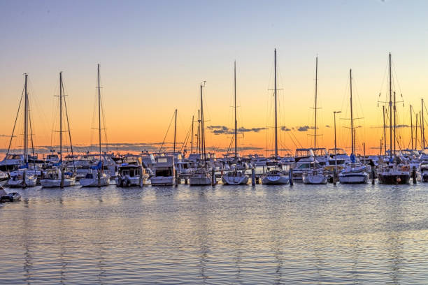 istock Image over a marina in the evening sunset 1333925987