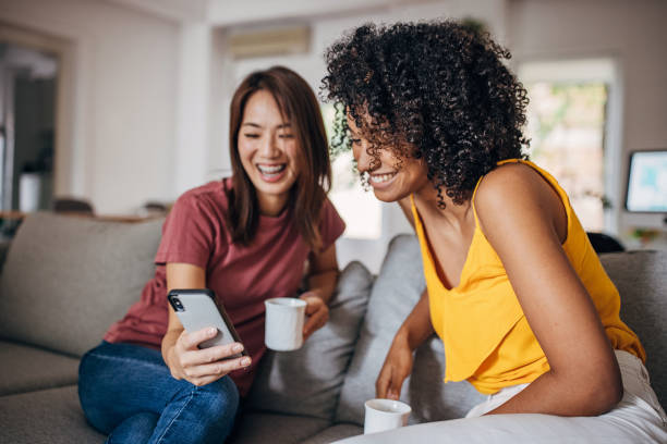 Two women relaxing at home