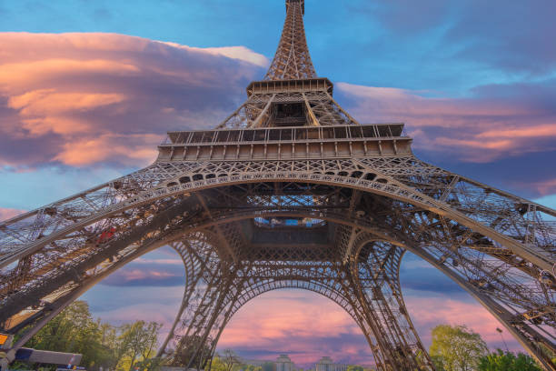 istock Vertical view of eiffel tower in paris from ground perspective 1333927333