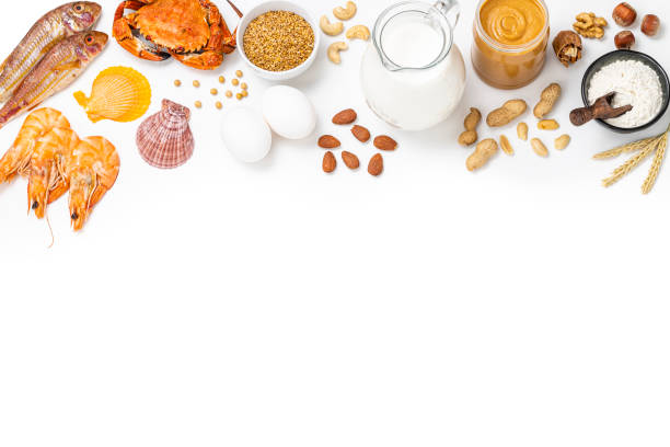 istock Group of allergy foods on white with copy space 1333930525