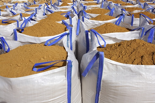 sandbag white big bag sand sacks on quarry