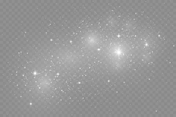 투명 한 배경에 격리 된 많은 반짝이 입자와 빛나는 빛 효과. 먼지가 있는 벡터 별이 빛나는 구름. png - 별 stock illustrations