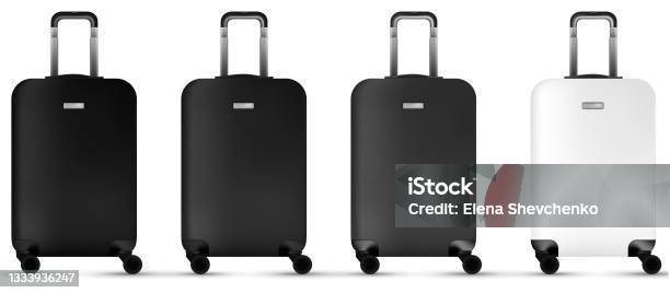 Business travel black realistic luggage set Vector Image