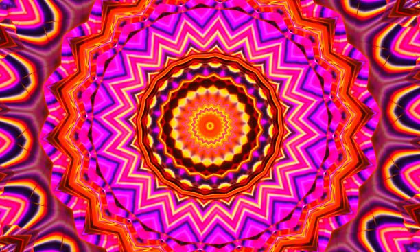 istock Psychedelic Coral and purple kaleidoscope with yellow spirals. Optical expansion illusion. 1333938167