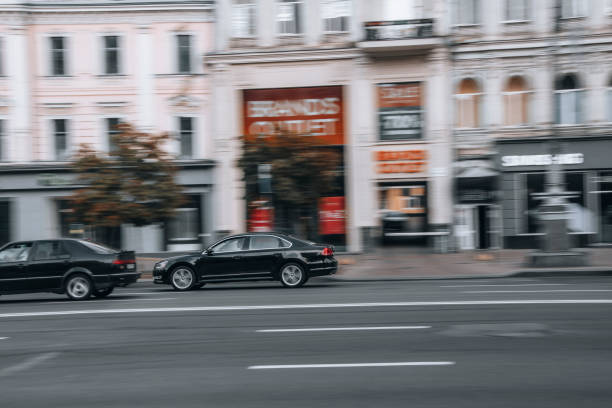 Ukraine, Kyiv - 2 June 2021: Black Lexus LS car moving on the street. Editorial