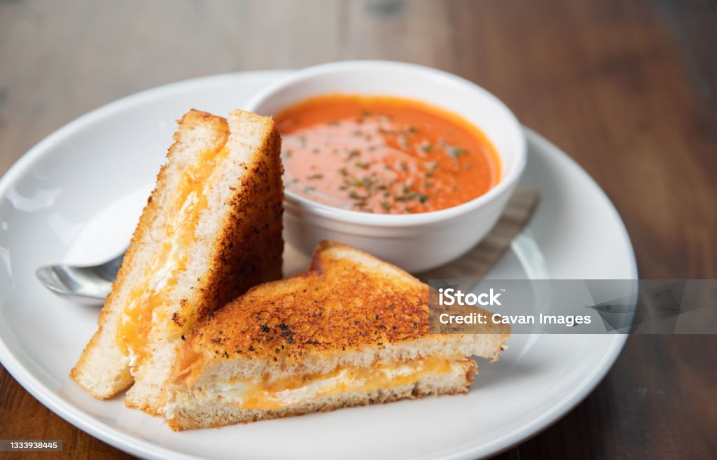 Grilled Cheese Sandwich and Tomato Soup Grilled Cheese Sandwich and Tomato Soup in Frisco, Texas, United States Cheese Sandwich Stock Photo