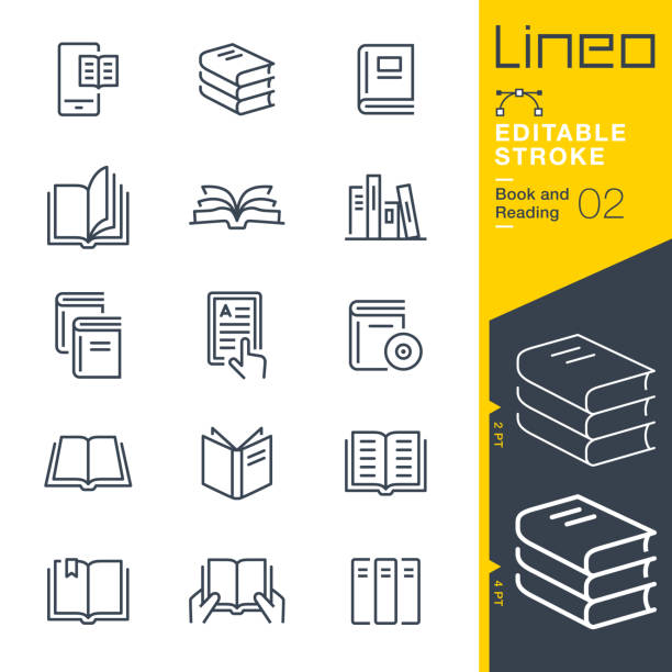lineo editable stroke - ikony linii książki i czytania - education stock illustrations