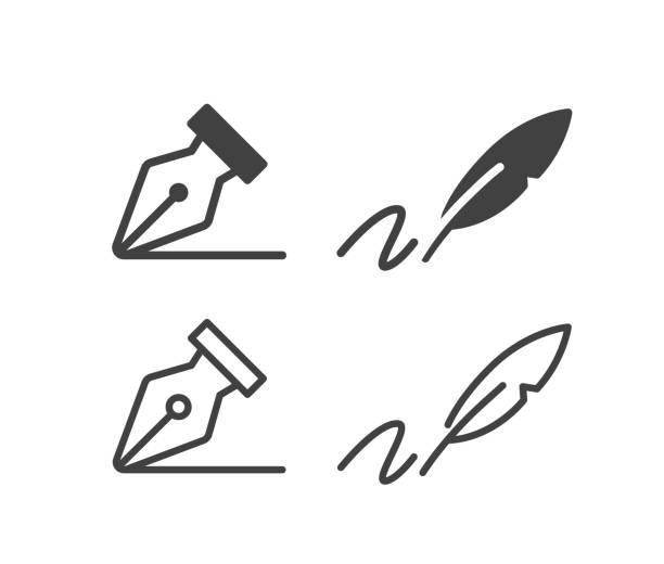 ilustrações de stock, clip art, desenhos animados e ícones de writing - illustration icons - pena de escrever