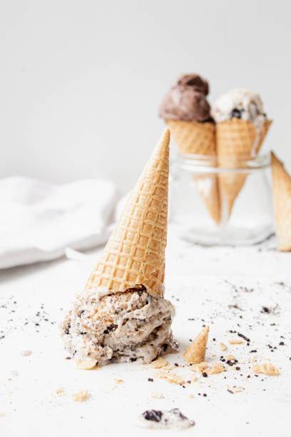 Ice cream cones - foreground cone upside down stock photo