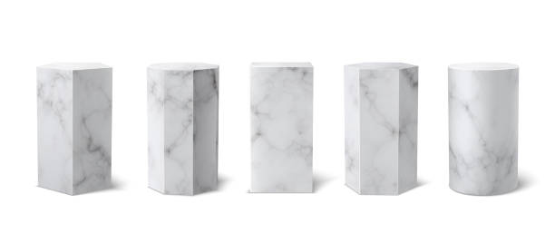 классический реалистичный белый мрамор 3d подиум музея, установленный на белом фоне. - pedestal stock illustrations