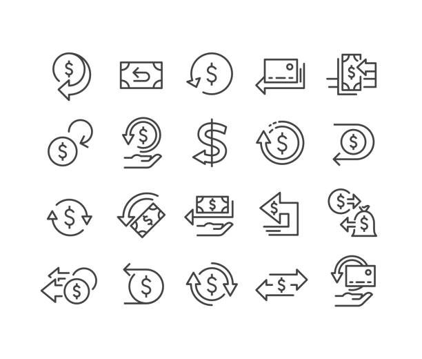 ilustrações de stock, clip art, desenhos animados e ícones de cashback icons - classic line series - returning