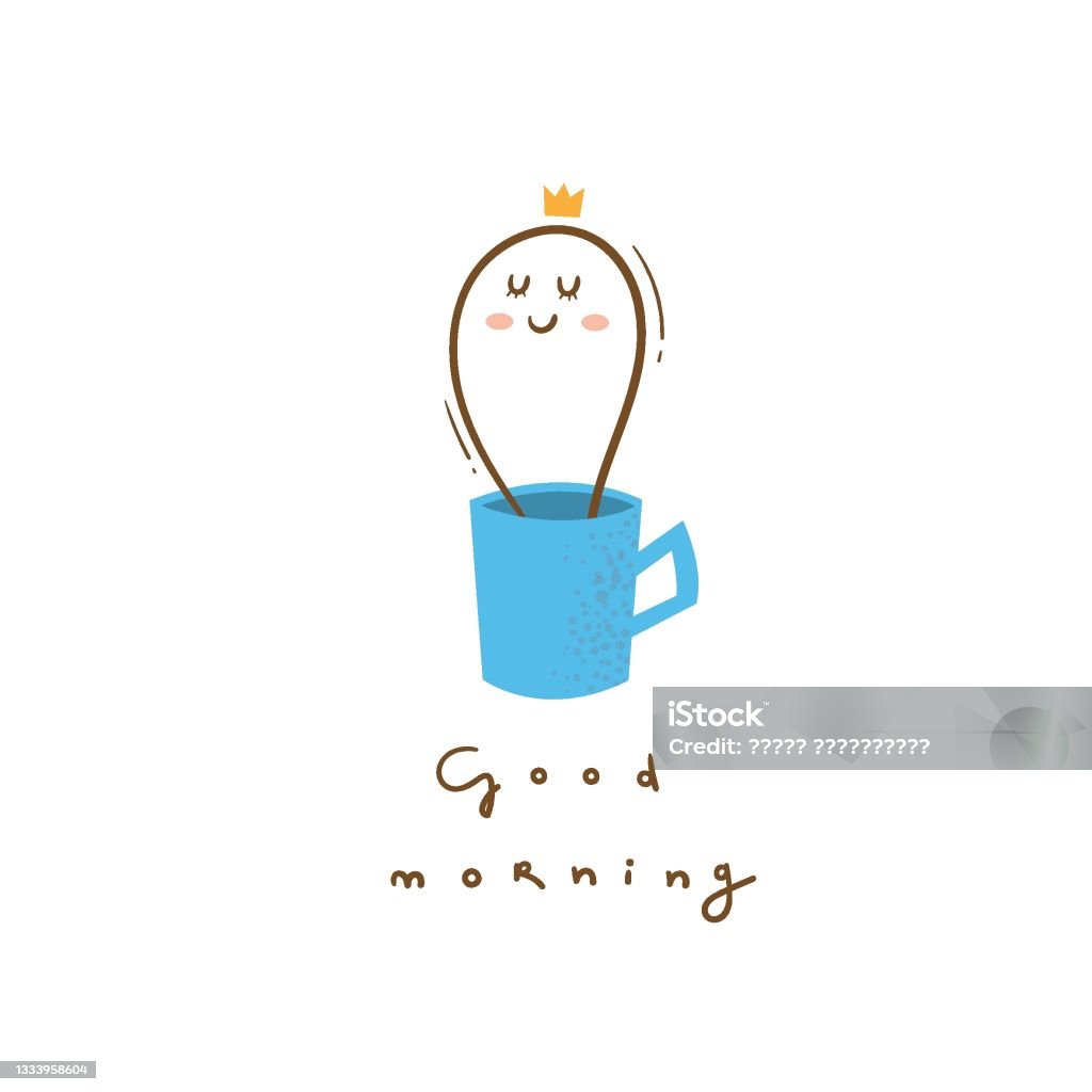 Card With Mug And Drink Good Morning Wishes Cute Character Print ...
