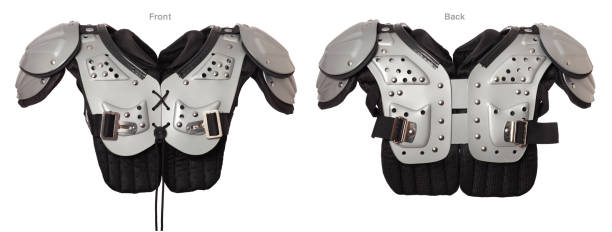 American football shoulder pads with front and back views isolated on white background American football shoulder pads with front and back views isolated on white background padding stock pictures, royalty-free photos & images
