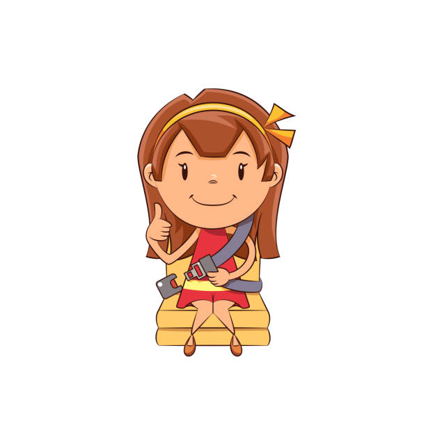 Girl seat belt, buckle up, happy cute child Girl, seat, belt, safety, buckle up, happy, cute, child, thumbs up, strap, securing, transportation, prevent, put, wear, device, trip, awareness, holding, one, smiling, young, woman, person, cartoon, character, pretty, female, vector, illustration, isolated, white background buckle cartoon stock illustrations