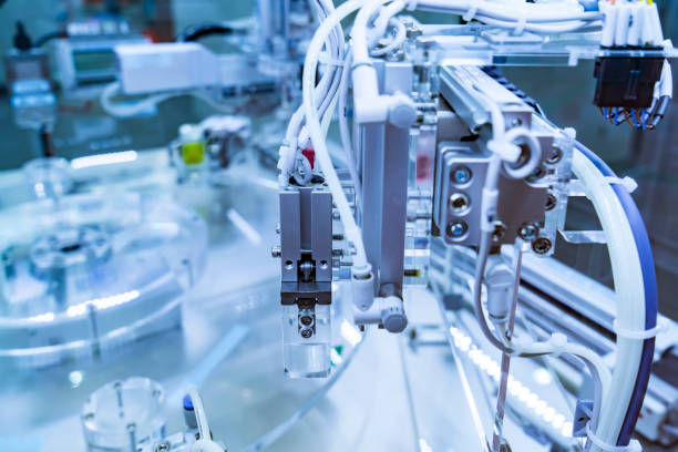 istock Automatic industrial robotic robot working, industry 4.0 and technology concept 1333961622