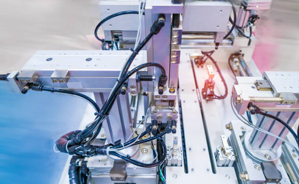istock Automatic industrial robotic robot working, industry 4.0 and technology concept 1333961703