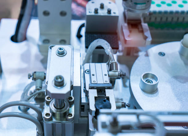 istock Automatic industrial robotic robot working, industry 4.0 and technology concept 1333961712