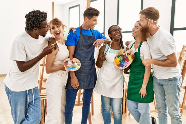 istock Group of people smiling happy standing at art studio. 1333966024