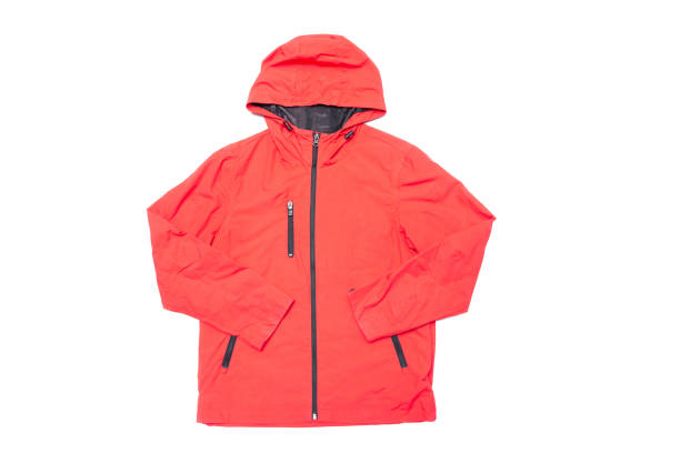 istock Red orange and black zipper windbreaker hiking jacket 1333966142