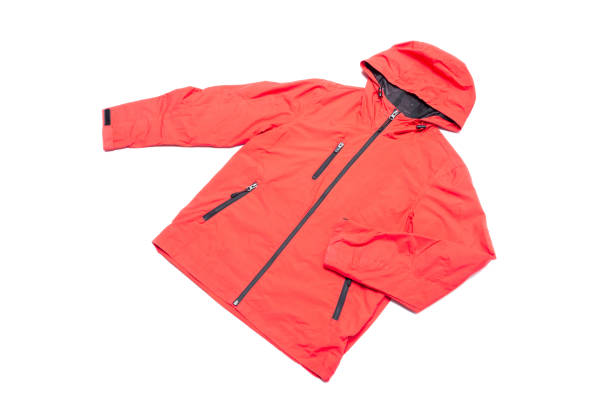 istock Red orange and black zipper windbreaker hiking jacket 1333966281
