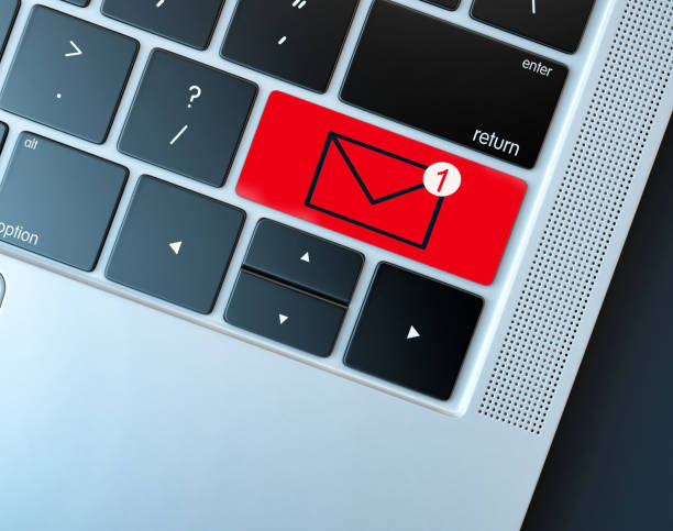 istock Concept illustrating email alert for unread or non-opened messages. Number 1 on envelope on red computer keyboard button. Text messages waiting in an inbox to be read. 1333967664