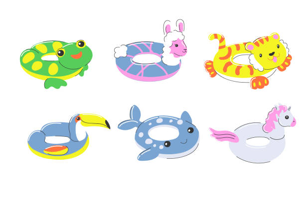 inflatable rubber swimming ring. 
summer water beach toy. circle in the form of a frog, unicorn, alpaca, llama, tiger, toucan and whale. set of stock vector illustration in cartoon flat style on white inflatable rubber swimming ring. 
summer water beach toy. circle in the form of a frog, unicorn, alpaca, llama, tiger, toucan and whale. set of stock vector illustration in cartoon flat style on white rainbow toucan stock illustrations