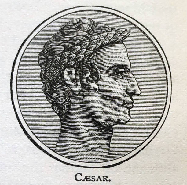 illustrazioni stock, clip art, cartoni animati e icone di tendenza di illustrazione antica - storia mondiale - ritratto di giulio cesare - julius caesar