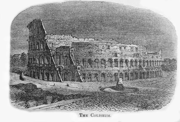 antike illustration - weltgeschichte - das kolosseum in rom - coliseum traditional culture history rome stock-grafiken, -clipart, -cartoons und -symbole