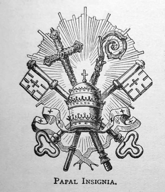 Antique illustration - World History - Papal Insignia - Insignia of The Pope vector art illustration