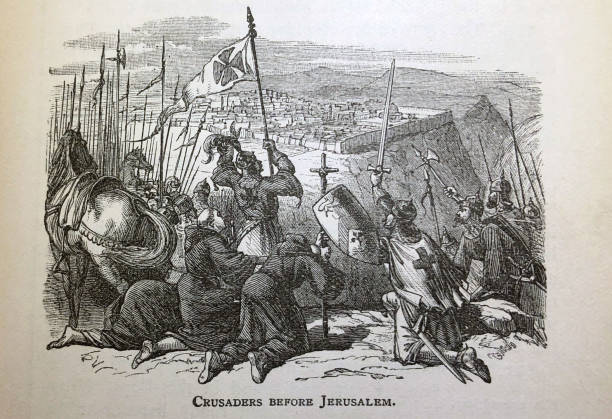 Antique illustration - World History - crusaders before Jerusalem - The Crusades vector art illustration