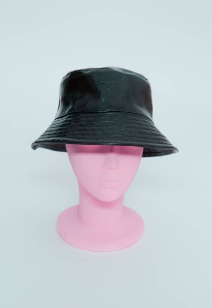 Dummy fashion girl in stylish bucket hat. Urban street style. Sale and shopping trendy accessories concept stock photo