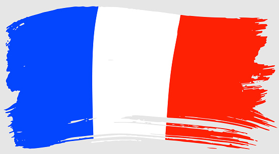 Flag of France Brush strokes. Hand drawn sketch. Doodle style Vector illustration