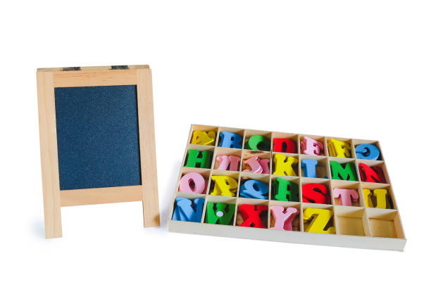istock Small blank chockboard and color text in wood box. 1333973654
