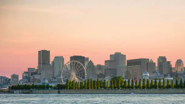 Photo of Golden hour, View of the city of Montreal from Parc Jean Drapeau, Montreal, Quebec, Canada