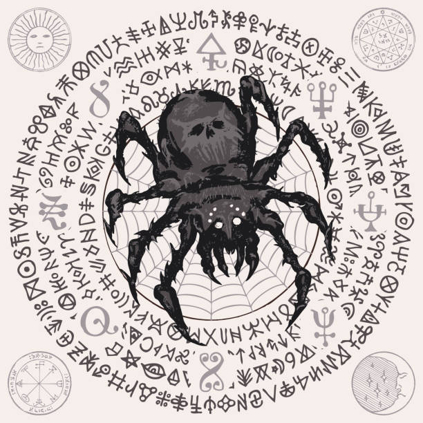 vector banner with a big hand drawn spider vector art illustration
