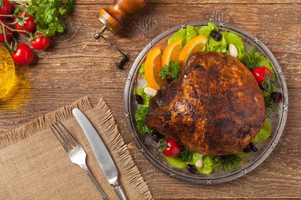 istock Baked ham, served on an old plate. 1333984342